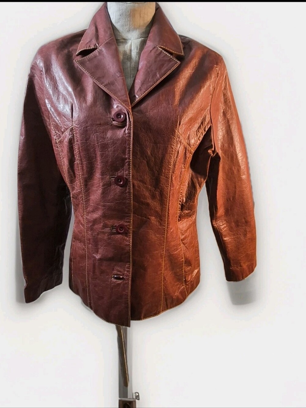 Wilsons Leather Women's Chestnut Brown Button-Front Leather Jacket Sixe XL